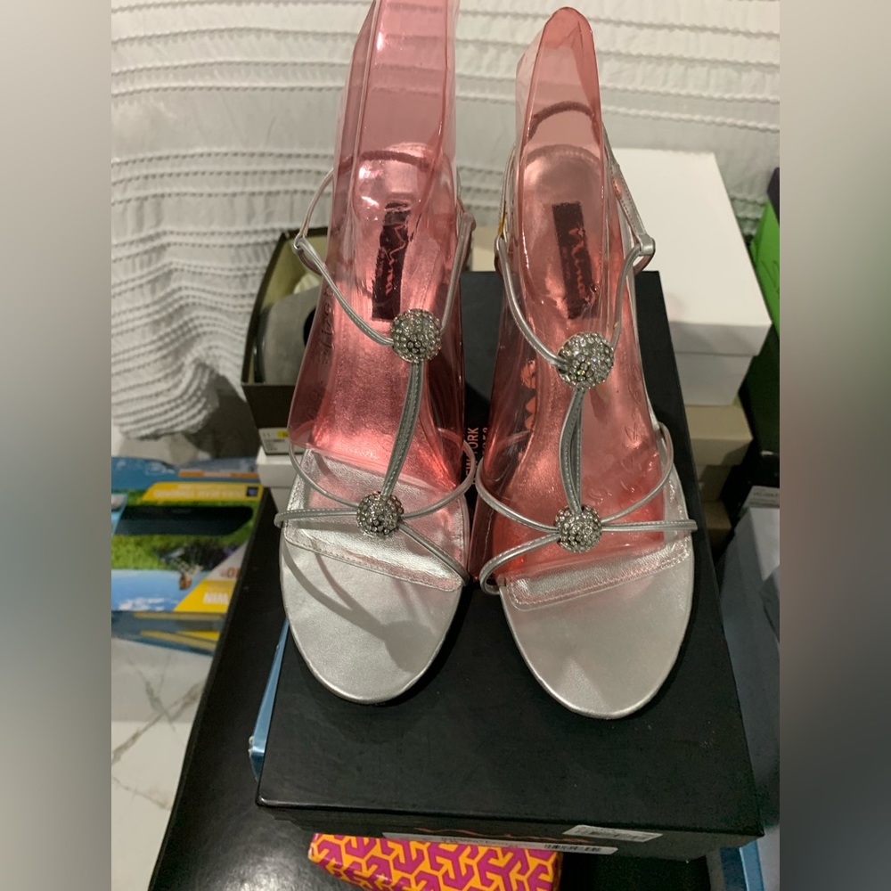 Nina Silver Rhinestone Clear-Heal Sandal